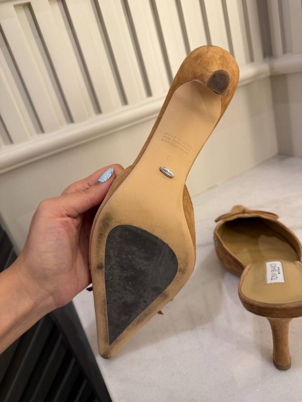 Tony Bianco Tan Suede Pointed Mule with Bow & Grommet Detail - Picture 6 of 7